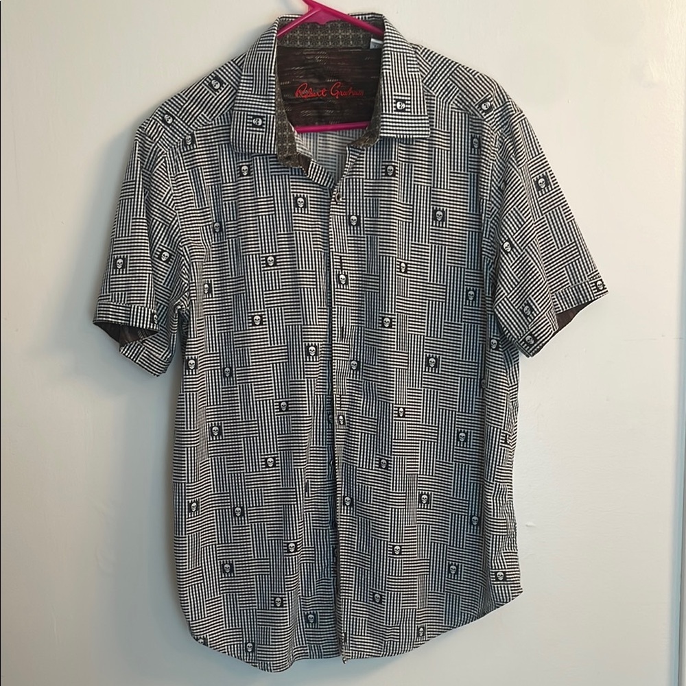 Robert Graham Black and White Navy Skull Casual Button Down Shirt